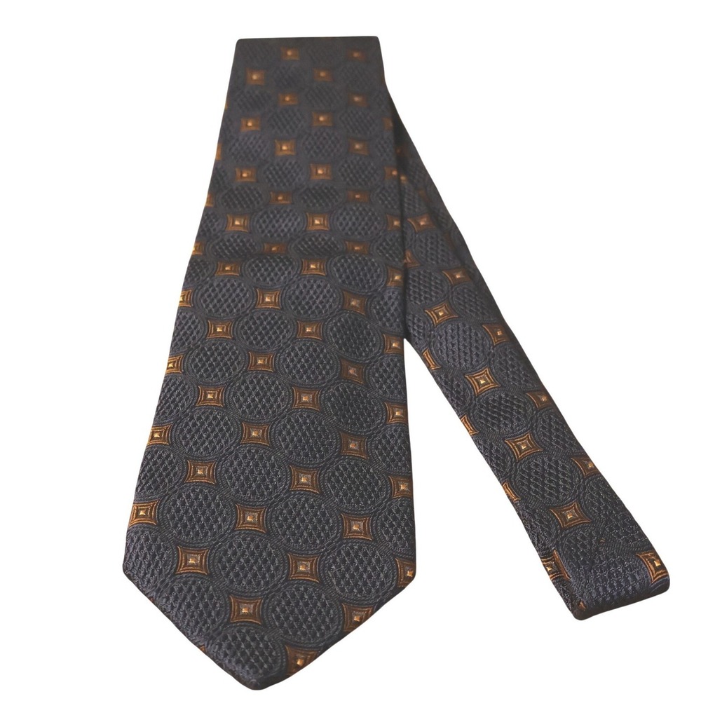 Bolgheri Italian Silk Necktie Mens Textured Jacquard Vintage Blue Gold Geometric
